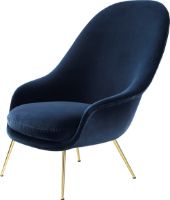 Bild von GUBI Bat Lounge Chair mit hoher Rückenlehne 39 cm – Messing, halbmatter Samt