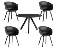 Bild von HAY 4er-Set AAC 22 About A Chair SH: 46 cm + CPH 20 Esstisch Ø: 120 cm – Schwarz lackierte Eiche/Schwarzes Linoleum