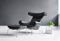 Bild von Fredericia Furniture Erik Jørgensen EJ 100-F Wegner Hocker für Wegner OX-Chair – schwarzes Cava-Leder