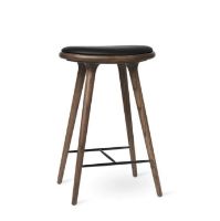 Bild von Hoher Barhocker Mater H: 69 cm – Schwarzes Leder/dunkel lackierte Eiche
