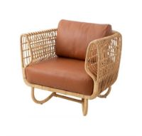 Bild von Cane-line Indoor Nest Loungesessel SH: 40 cm – Natürliches Rattan/Cognac-Leder