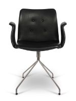 Bild von Bent Hansen Primum Sessel mit Drehgestell SH: 46 cm – Schwarzes Zenzo 2 207 Leder/Edelstahlgestell