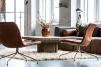 Bild von Bent Hansen Primum Loungesessel SH: 38 cm – Cognac Adrian Leder/Edelstahl mit Drehgestell