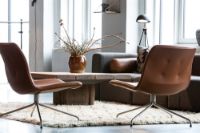 Bild von Bent Hansen Primum Loungesessel SH: 38 cm – Cognac Adrian Leder/Edelstahl mit Drehgestell