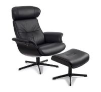 Bild von Conform Timeout Sessel mit hoher Rückenlehne inkl. Fußhocker SH: 45,5 cm – Schwarzes Fantasy-Leder mit schwarz gebeizter Eiche/schwarzem Aluminium
