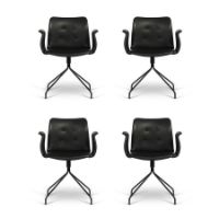 Bild von Bent Hansen Primum Sessel SH: 46 cm – Zenzo 2 207 Leder/schwarze Metallbeine mit Drehgestell – Set mit 4 Stühlen