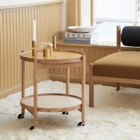 Bild von Brdr. Krüger Bølling Tabletttisch mit 2 Tabletts Ø: 50 cm – Unbehandelte Buche/Gelb und Creme