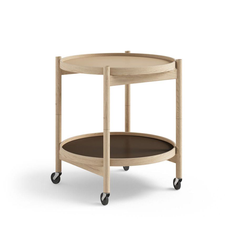 Bild von Brdr. Krüger Bølling Tabletttisch mit 2 Tabletts Ø: 50 cm – Unbehandelte Eiche/Beige und Braun