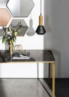 Bild von SOVET Slim Konsole mit 4 Beinen, L: 90 cm – brüniertes Messing/Keramik Ombra di Caravaggio