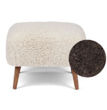 Bild von Natures Collection Emily Lounge Fußhocker aus neuseeländischem Schaffell, H: 40 cm – Cappuccino/Walnuss