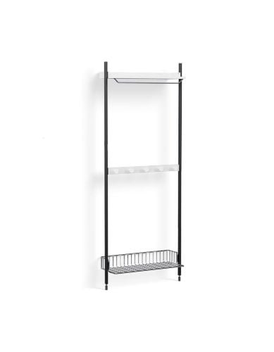 HAY Pier System 1041 1 Column 82x209 cm - PS White Steel/Black Anodised Profiles/Chromed Wire Shelf