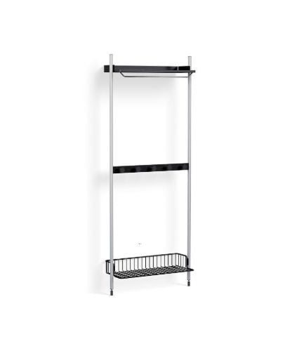 HAY Pier System 1041 1 Column 82x209 cm - PS Black Steel/Clear Anodised Profiles/Anthracite Wire Shelf