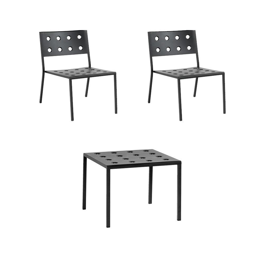 Bild von HAY Balcony Niedriger Tisch 50x51,5 cm + 2 Balcony Lounge Chairs SH: 39 cm - Anthrazit