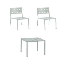 Bild von HAY Balcony Niedriger Tisch 50x51,5 cm + 2 Balcony Lounge Chairs SH: 39 cm – Wüstengrün