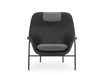 Bild von Normann Copenhagen Drape Lounge Chair High Steel H: 103 cm - Ultra Leder Schwarz / Hallingdal 0166
