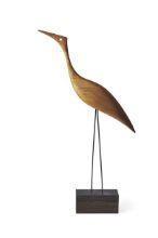 Bild von Warmer nordischer Schnabelvogel Großer Reiher 19 x 36 cm – geölte Eiche