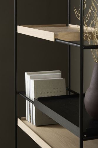 Woud Tablettregal hoch 201 x 100 cm – Walnuss/Schwarz