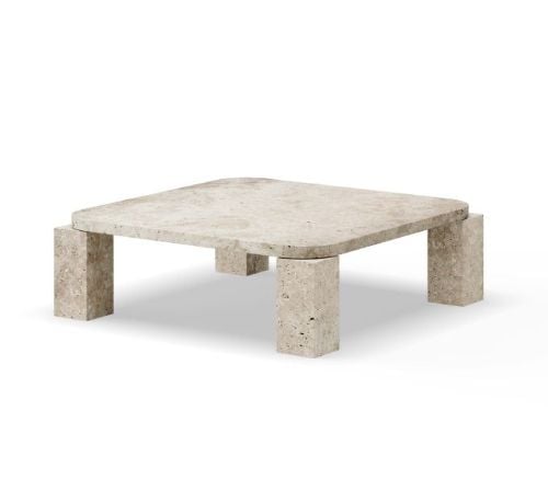 New Works Atlas Couchtisch 82 x 82 cm – Ungefüllter Travertin