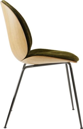GUBI Beetle Esszimmerstuhl, konische Basis, SH: 43,5 cm – Basis aus schwarzem Chrom/Furnierschale/Mumble