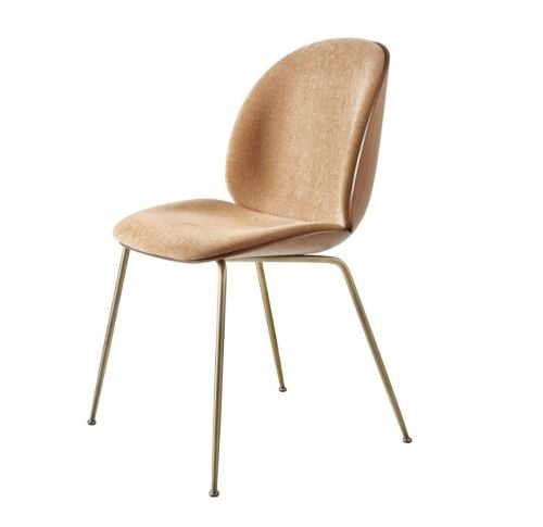 GUBI Beetle Dining Chair Conic Base SH: 43,5 cm - Antique Brass Base/Walnut Shell/Belsuede