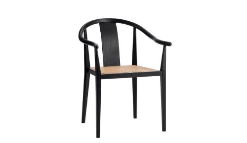 NORR11 Shanghai Esszimmerstuhl SH: 45 cm – Esche schwarz/natürliches französisches Rattan