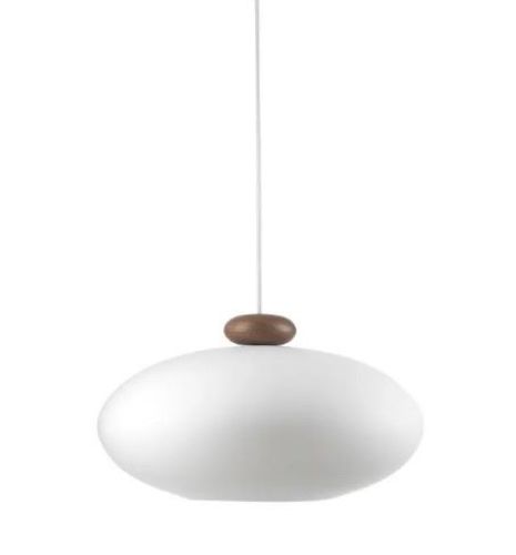 FDB Møbler U3 Hiti Pendel m. Hvid Ledning Ø: 40 cm - Valnød Naturlakeret/Opalt Glas