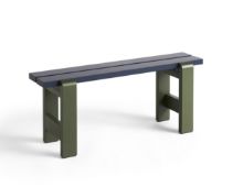 Bild von HAY Weekday Bench Duo B: 111 cm – Stahlblaue Tischplatte/Olivfarbenes Gestell