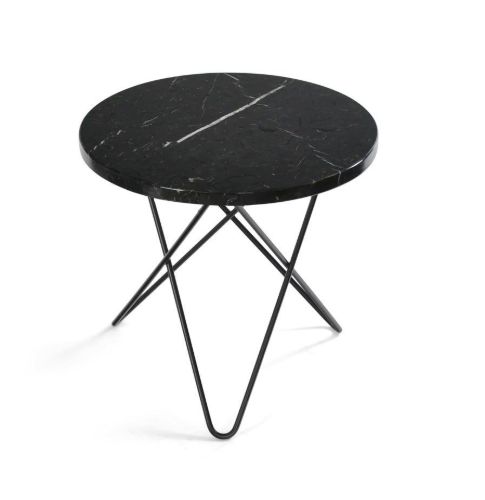 OX Denmarq MINI O Table Ø: 40 cm - Black Powder Coated Steel/Black Marquina Marble