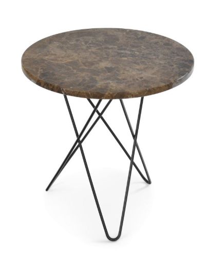 OX Denmarq MINI O Table Ø: 40 cm - Black Powder Coated Steel/Brown Emperador Marble