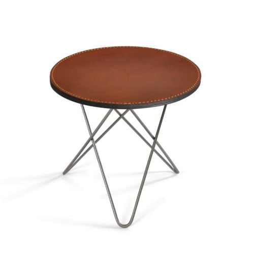 OX Denmarq MINI O Table Ø: 40 cm - Stainless Steel/Leather Cognac