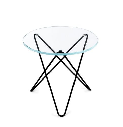 OX Denmarq MINI O Table Ø: 40 cm - Black Powder Coated Steel/Clear Glass