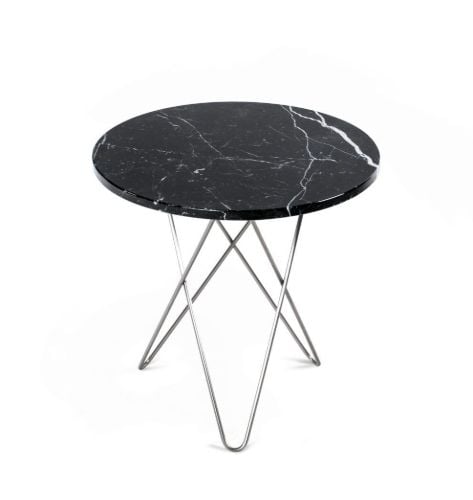 OX Denmarq MINI O Table Ø: 40 cm - Stainless Steel/Black Marquina Marble