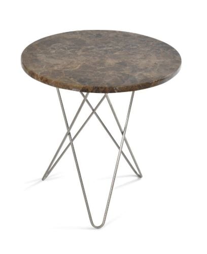 OX Denmarq MINI O Table Ø: 40 cm - Stainless Steel/Brown Emperador Marble