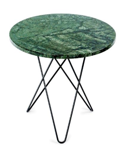 OX Denmarq MINI O Table Tall Ø: 50 cm - Black Powder Coated Steel/Green Indio Marble