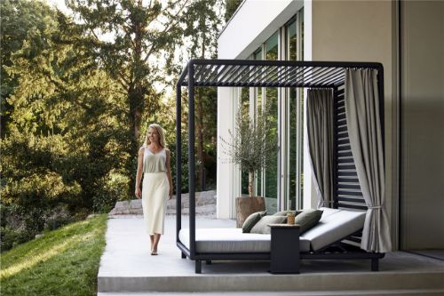 Cane-line Outdoor Laze Cabana inkl. Hyndesæt 207x206 cm - Schwarzes Aluminium/Hellgrau
