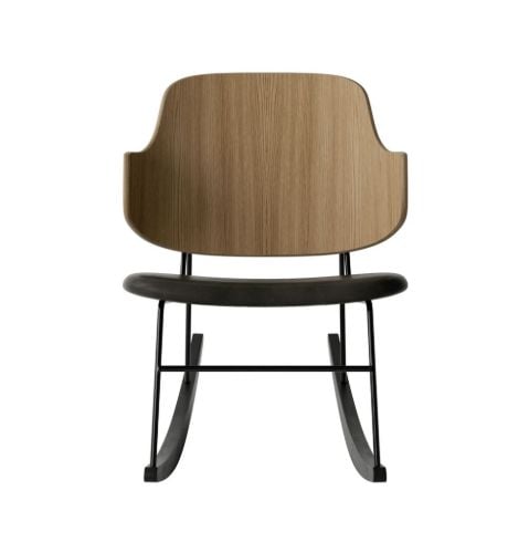 Audo Copenhagen The Penguin Rocking Chair SH: 42 cm - Natural Oak/Leather Black