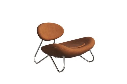 Woud Meadow Lounge Chair SH: 37 cm - Envy Leather Cognac/Chrome