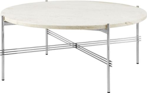 GUBI TS Coffee Table Ø: 80 cm - Polished Steel/Neutral White Travertine