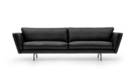 Bild von Mogens Hansen MH GRASP L Sofa L: 223 cm – Schwarzes Baltique-Luxusleder/Runde Beine aus gebürstetem Stahl