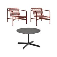 Bild von HAY Neu Table Low + Palisade Lounge Chairs Low Gartenmöbel-Set – Anthrazit/Eisenrot