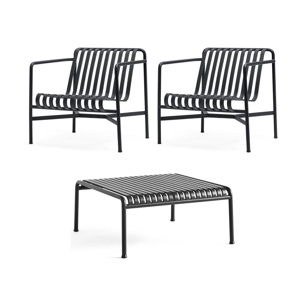 Bild von HAY Palissade Table Low + Lounge Chairs Low Havemøbelsæt - Anthracite