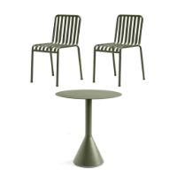 Bild von HAY Palisade Cone Tisch + Stühle Gartenmöbel-Set – Olive