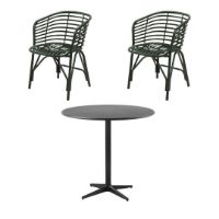 Bild von Cane-line Outdoor Drop Café-Tisch + Blend Chair Gartenmöbel-Set – Lavagrau/Aluminium/Dunkelgrün
