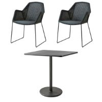 Bild von Cane-line Outdoor Go Café Tisch + Breeze Stühle Gartenmöbel-Set – Lavagrau/Aluminium/Schwarz