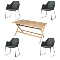 Bild von Cane-line Outdoor Flip Klapptisch + Breeze Stühle Gartenmöbel-Set – Teak natur/Schwarz