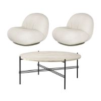 Bild von GUBI TS Outdoor-Couchtisch + Pacha Outdoor-Loungesessel Havemøbelsæt - Weiß/Stahl/Lorkey Limonta 40