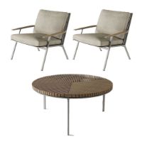 Bild von Vipp Outdoor 716 Open-Air Couchtisch + Open-Air Lounge 713 Stuhl – Teak/Beige