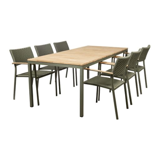 Mandalay Toscana Havebord L: 197 cm og 6 Siena Havestole - Olivengrøn 