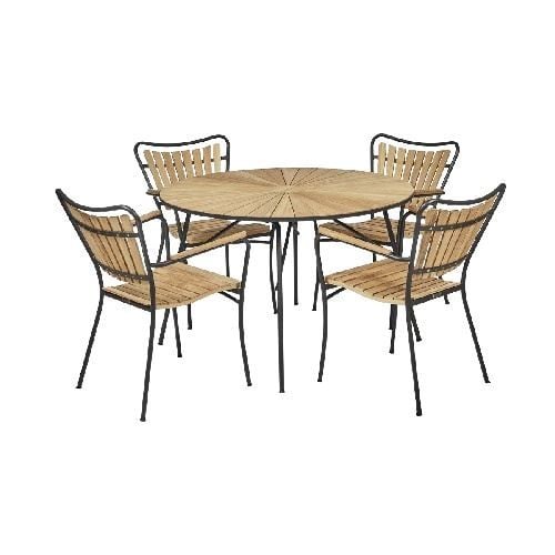 Mandalay Marguerit Havebord Ø110 cm Inkl. 4 Havestole Havemøbelsæt - Antracit/Teak 