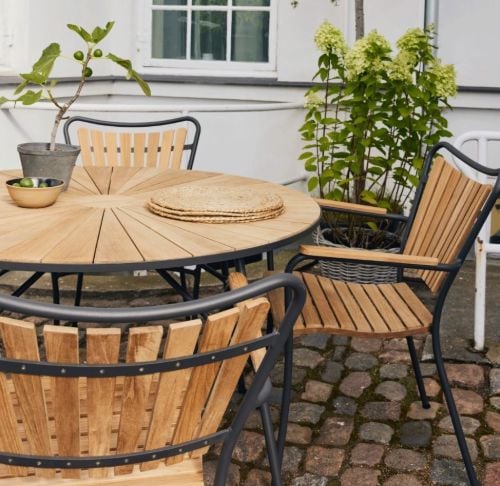Mandalay Marguerit Gartentisch Ø110 cm Inkl. 4 Gartenstühle Gartenmöbel-Set - Anthrazit/Teak